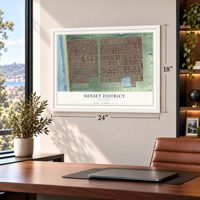 Sunset District, California map, 18 x 24 inch print in a white frame in a home office