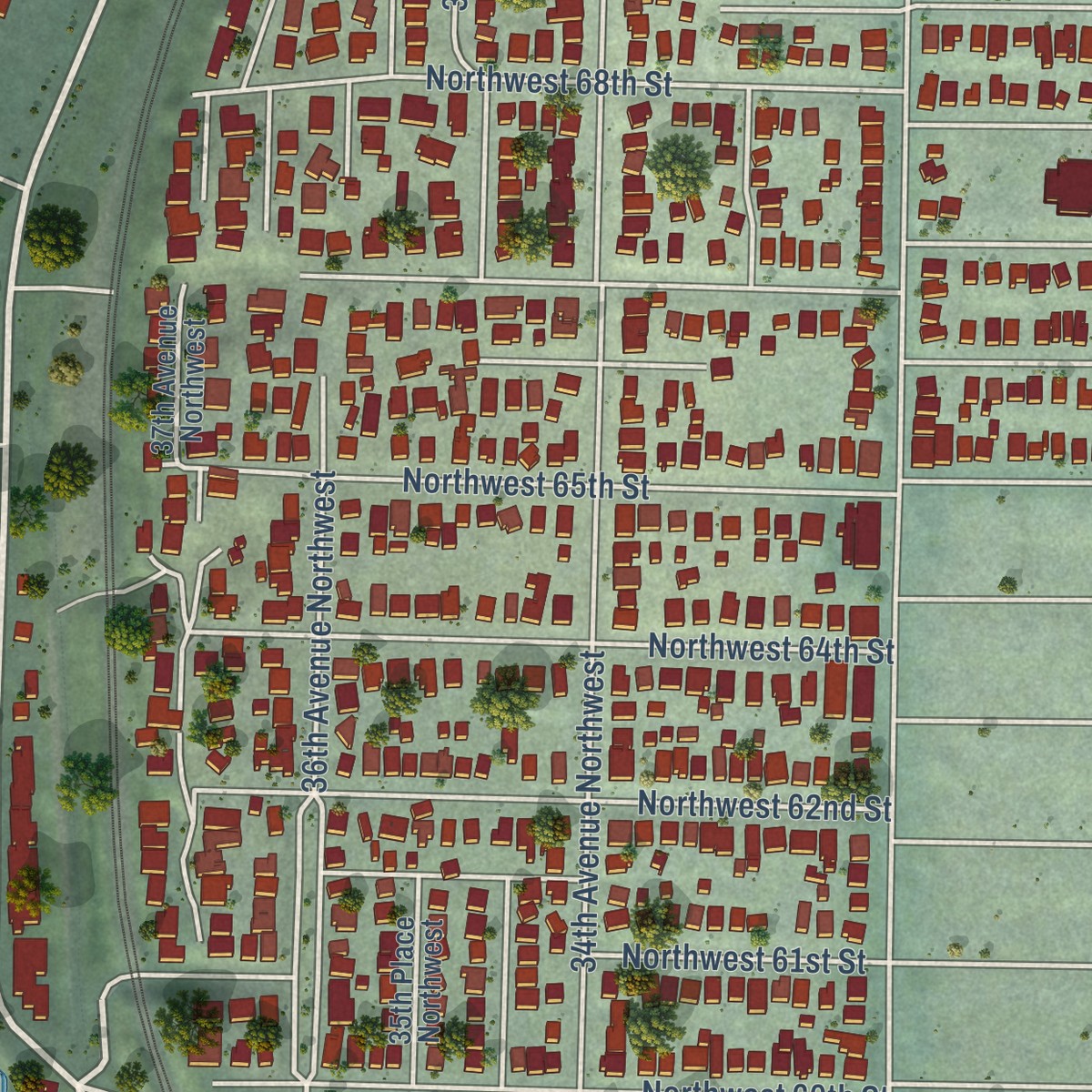 Second close-up of the map of Sunset Hill, Washington print showing more streets and buildings