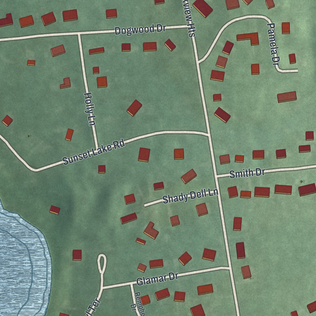 Second close-up of the map of Sunset Lake, New Jersey print showing more streets and buildings