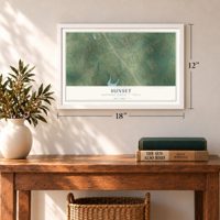 Sunset, Montague County, Texas map, 12 x 18 inch print in a white frame in an entryway