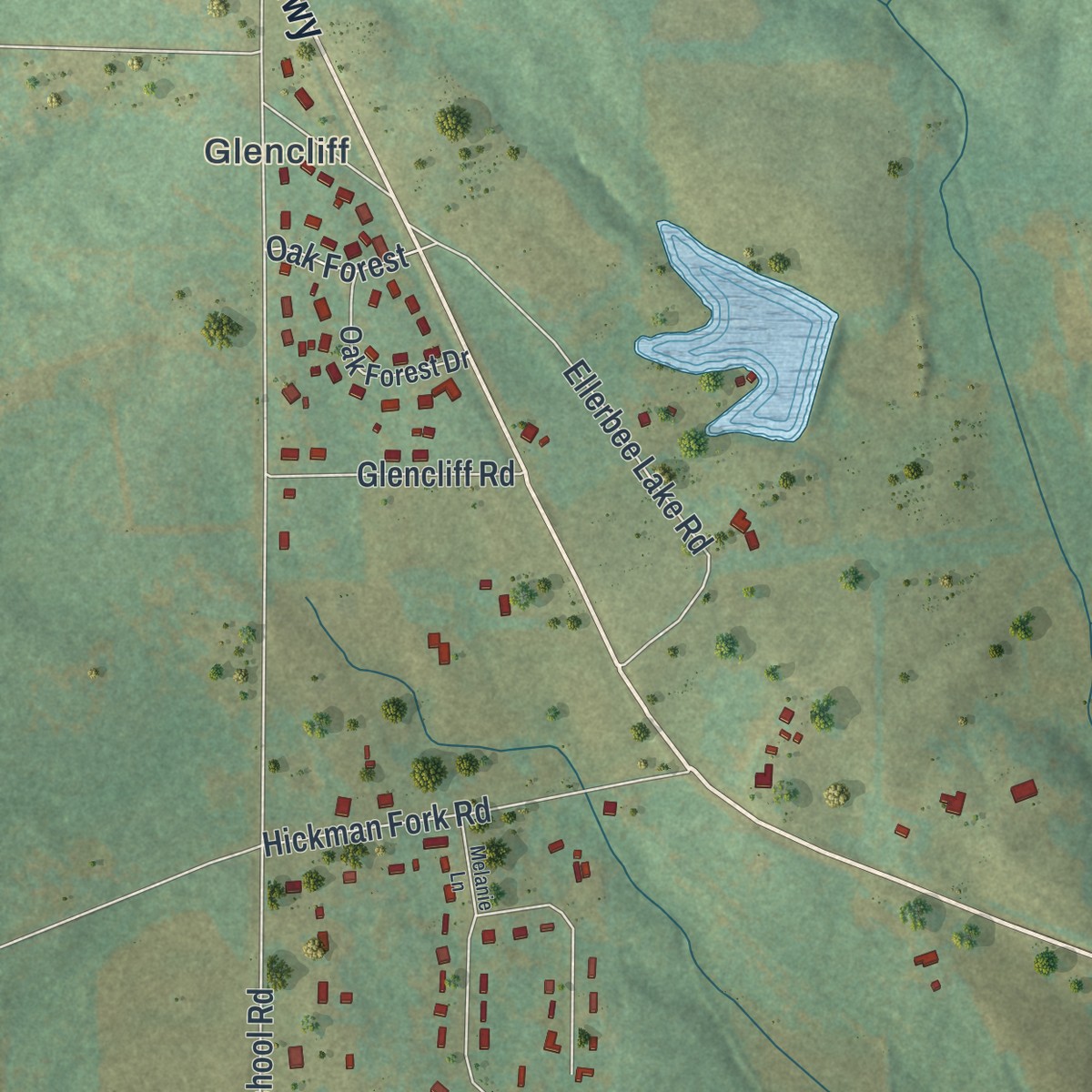 Second close-up of the map of Sunset Village, Georgia print showing more streets and buildings