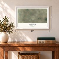 Sunshine, New Mexico map, 12 x 18 inch print in a white frame in an entryway