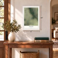 Supreme, Louisiana map, 12 x 18 inch print in a white frame in an entryway