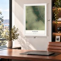 Supreme, Louisiana map, 18 x 24 inch print in a white frame in a home office