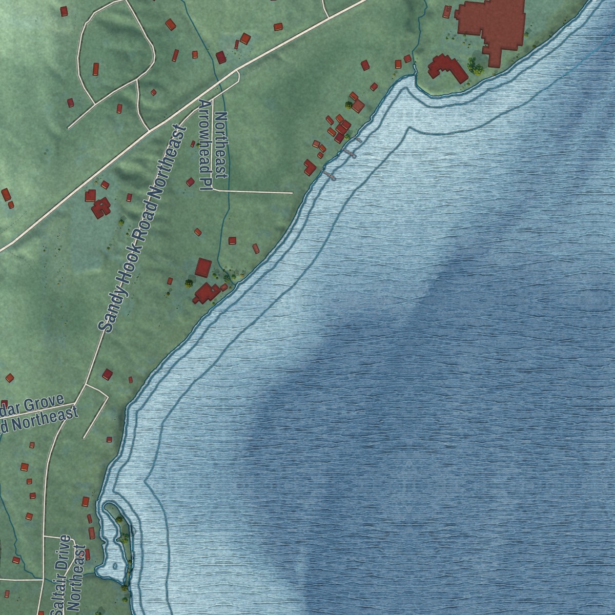 Second close-up of the map of Suquamish, Washington print showing more streets and buildings
