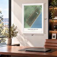 Surfside Beach, South Carolina map, 18 x 24 inch print in a white frame in a home office