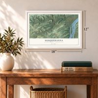 Susquehanna, Juniata County, Pennsylvania map, 12 x 18 inch print in a white frame in an entryway