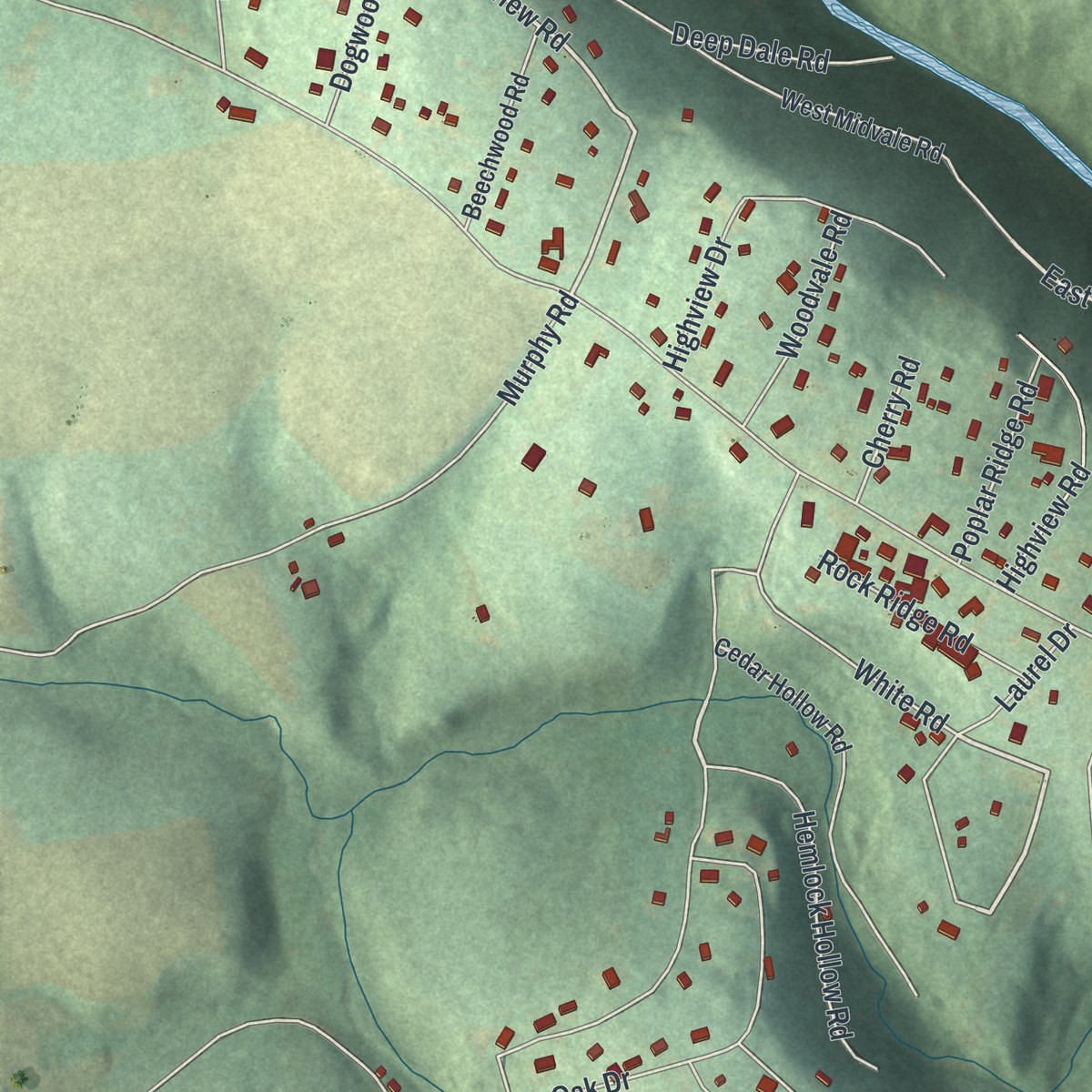 Second close-up of the map of Susquehanna Trails, Pennsylvania print showing more streets and buildings