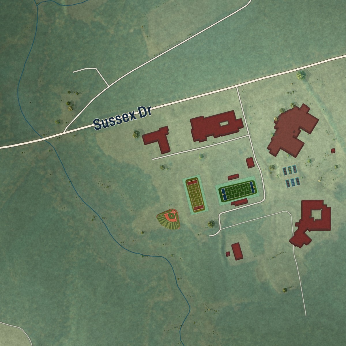 Second close-up of the map of Sussex, Virginia print showing more streets and buildings