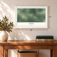 Sussex, Virginia map, 12 x 18 inch print in a white frame in an entryway
