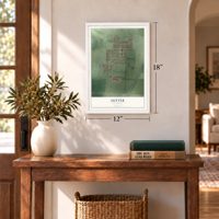 Sutter, California map, 12 x 18 inch print in a white frame in an entryway