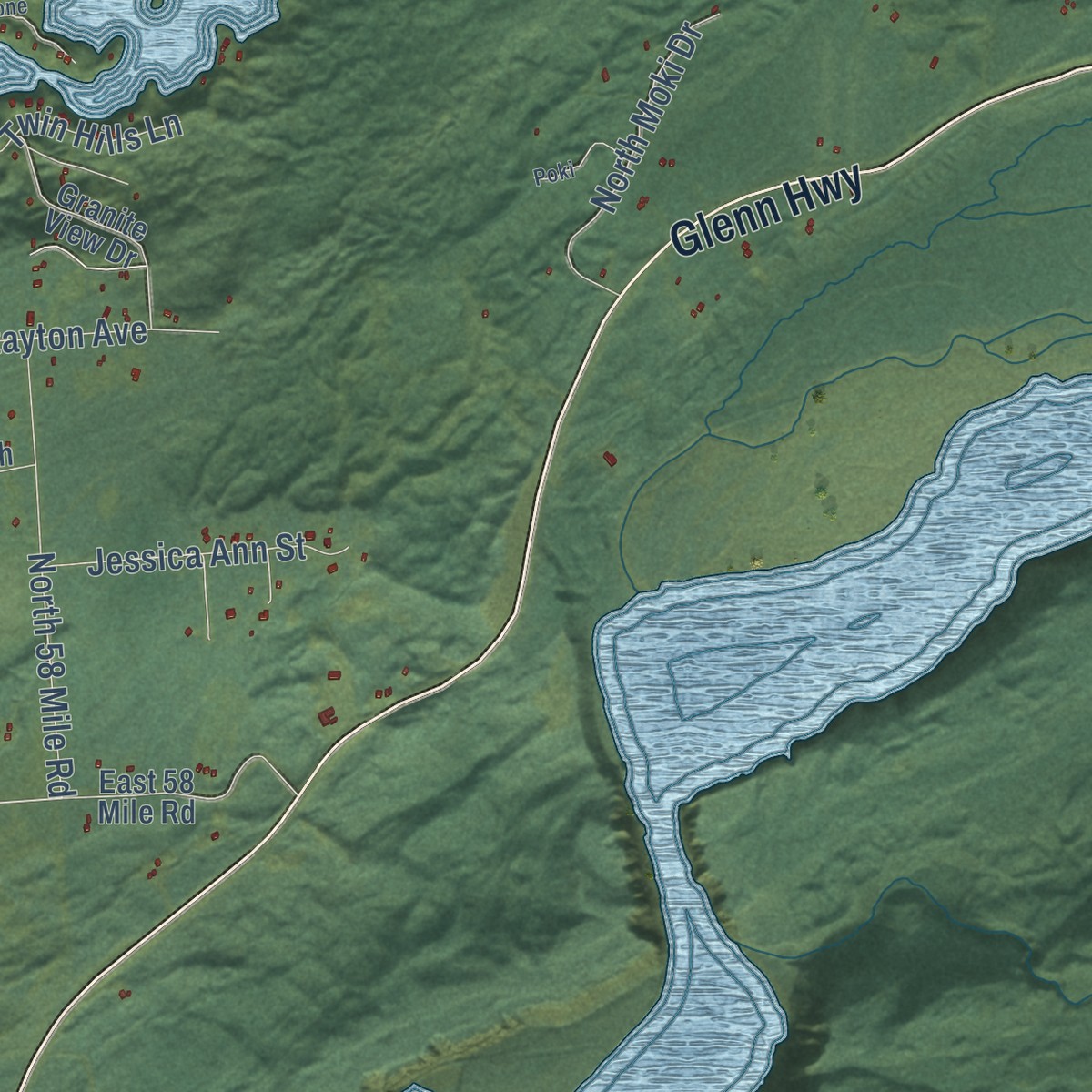 Second close-up of the map of Sutton-Alpine, Alaska print showing more streets and buildings