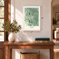 Sutton, Massachusetts map, 12 x 18 inch print in a white frame in an entryway