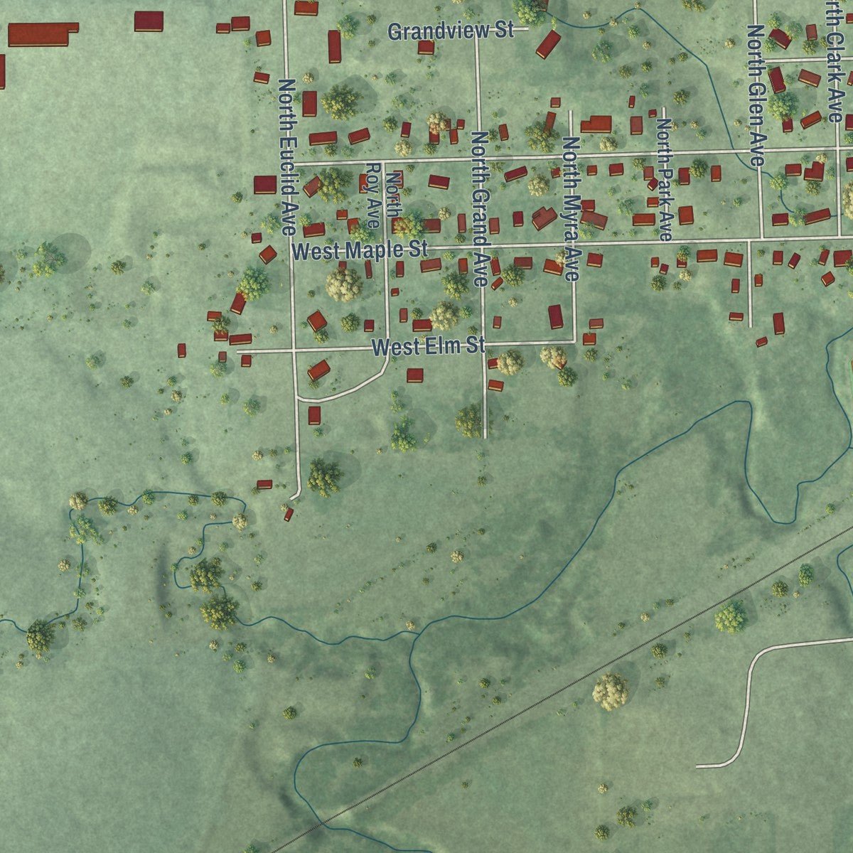 Second close-up of the map of Sutton, Nebraska print showing more streets and buildings