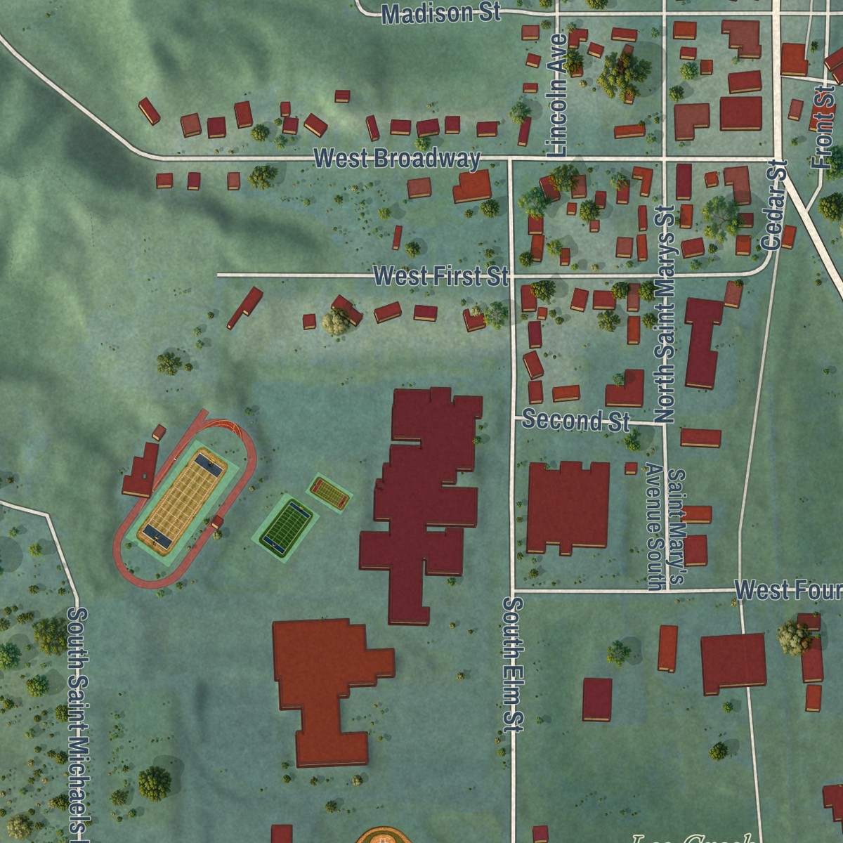 Second close-up of the map of Suttons Bay, Michigan print showing more streets and buildings