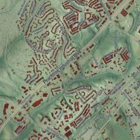 Second close-up of the map of Suwanee, Georgia print showing more streets and buildings