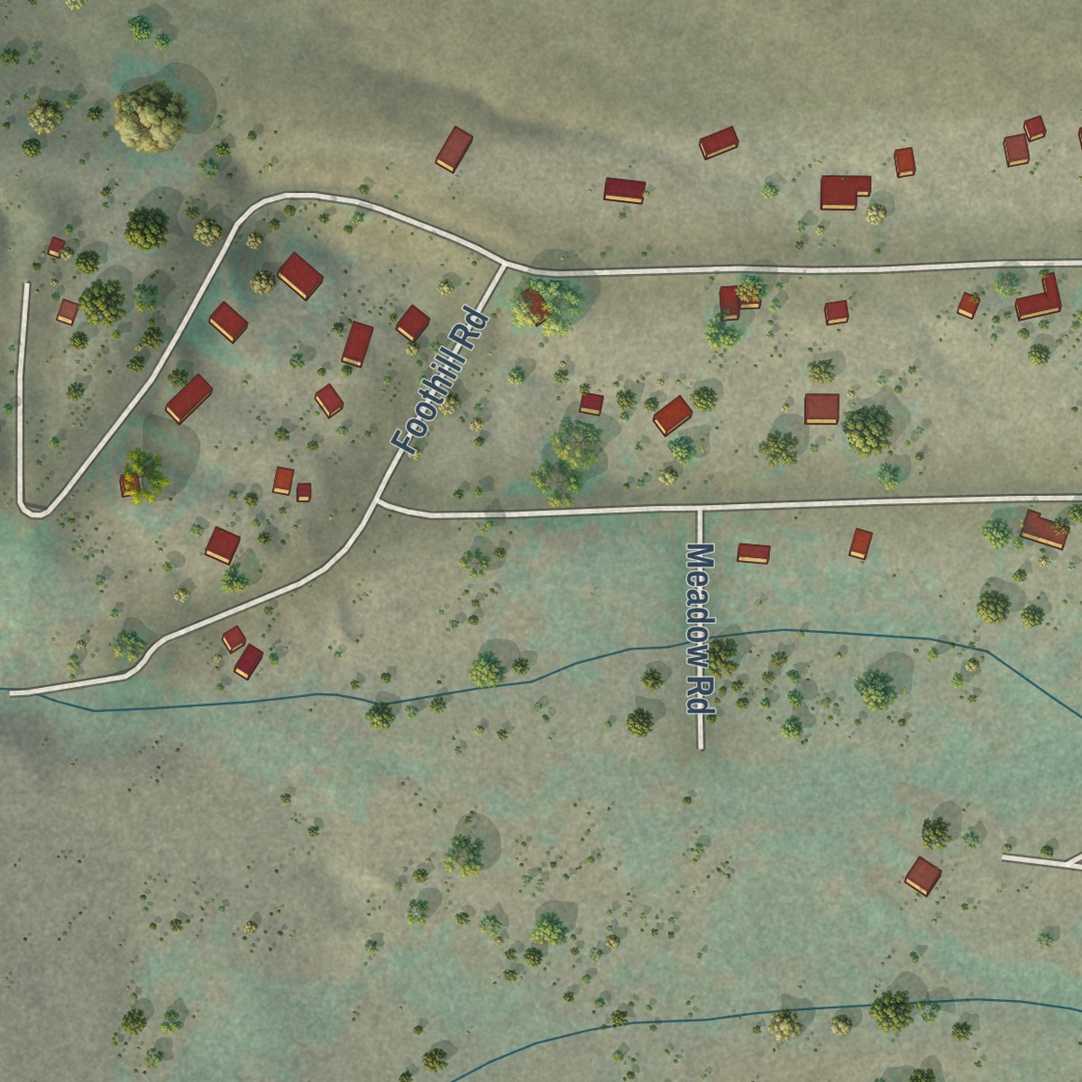 Second close-up of the map of Swall Meadows, California print showing more streets and buildings