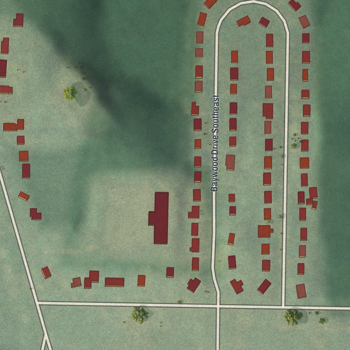 Second close-up of the map of Swallow Circle-Baywood, Georgia print showing more streets and buildings