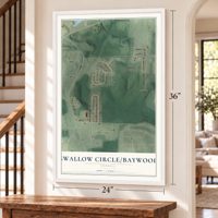 Swallow Circle-Baywood, Georgia map, 24 x 36 inch print in a white frame by a staircase