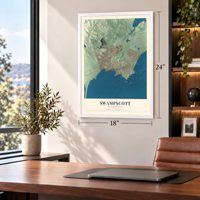 Swampscott, Massachusetts map, 18 x 24 inch print in a white frame in a home office