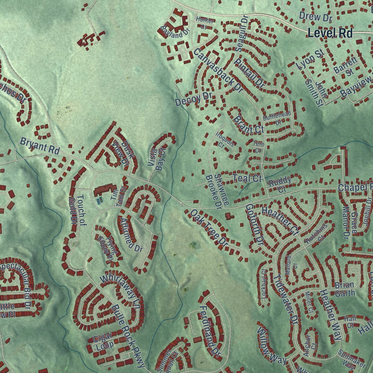 Second close-up of the map of Swan Creek, Maryland print showing more streets and buildings