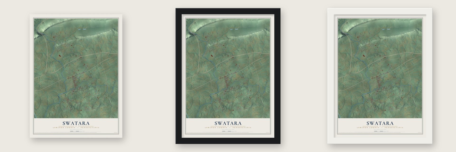 Swatara, Lebanon County, Pennsylvania map unframed, in a black wood frame and in a white wood frame