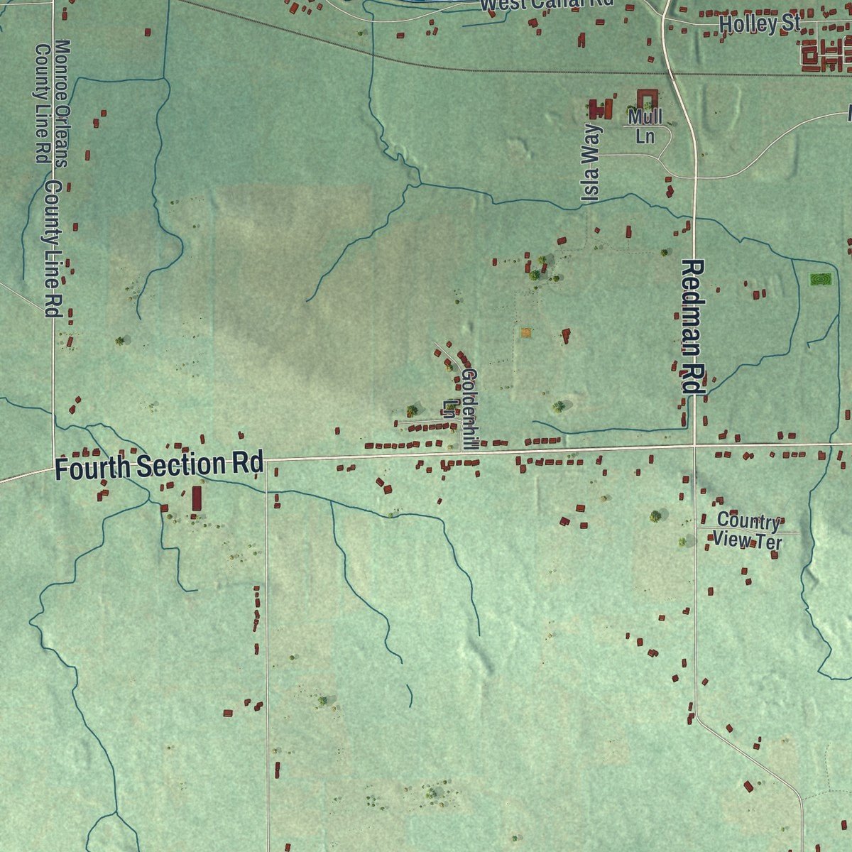 Second close-up of the map of Sweden, New York print showing more streets and buildings