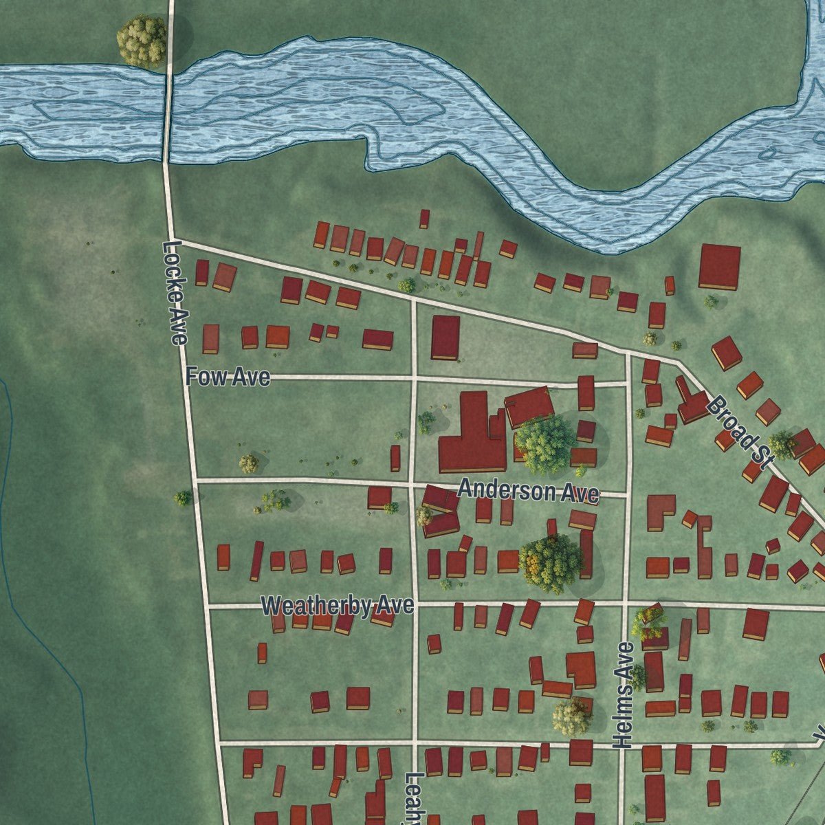 Second close-up of the map of Swedesboro, New Jersey print showing more streets and buildings