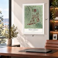 Sweet Auburn, Georgia map, 18 x 24 inch print in a white frame in a home office