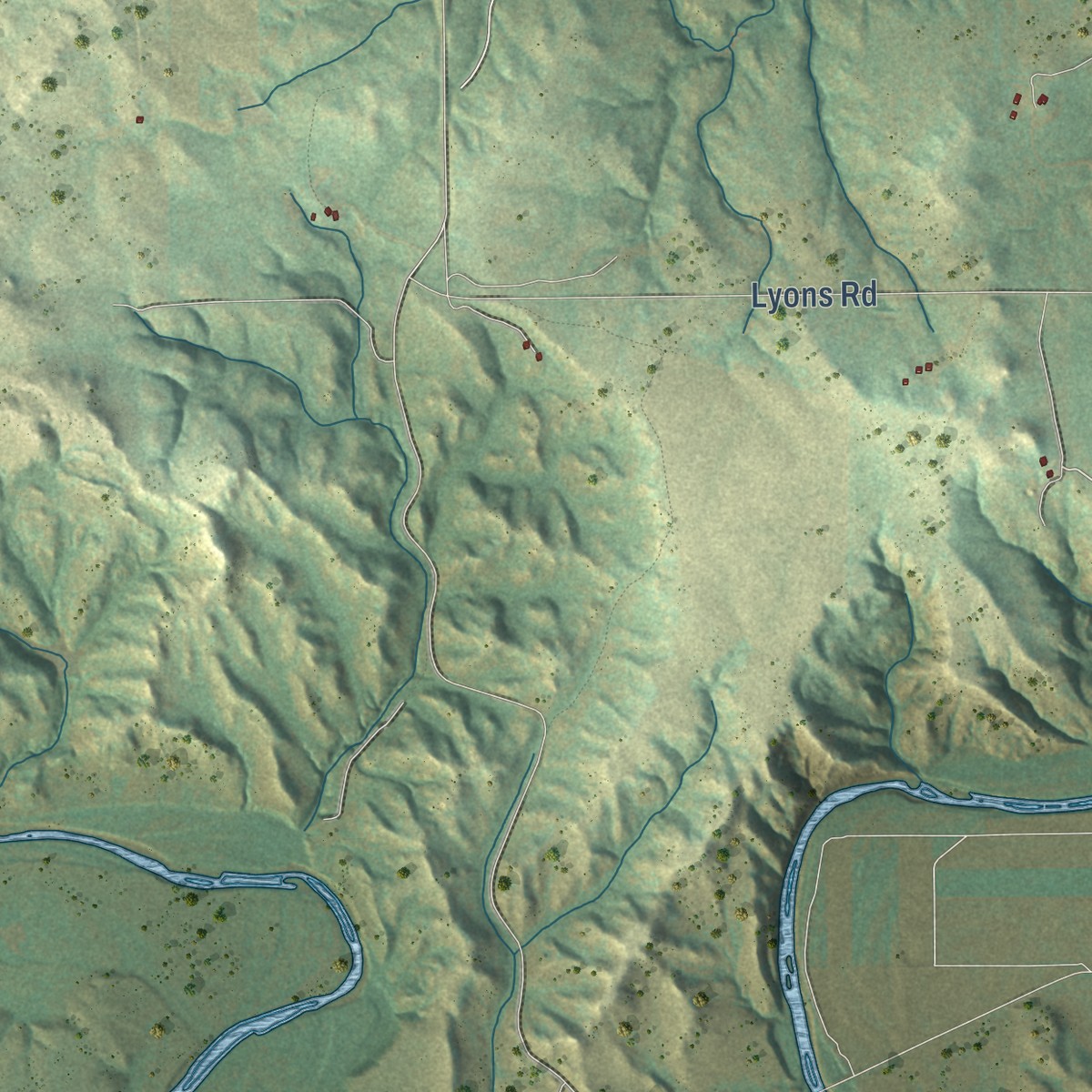 Second close-up of the map of Sweet Briar, North Dakota print showing more streets and buildings
