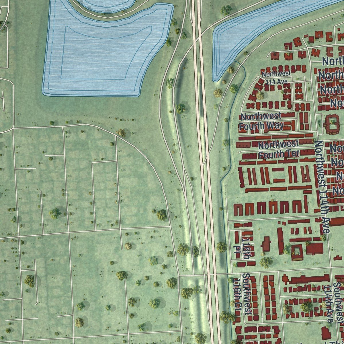 Second close-up of the map of Sweetwater, Florida print showing more streets and buildings