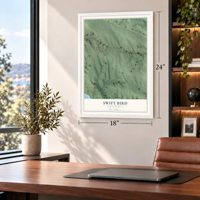 Swift Bird, South Dakota map, 18 x 24 inch print in a white frame in a home office