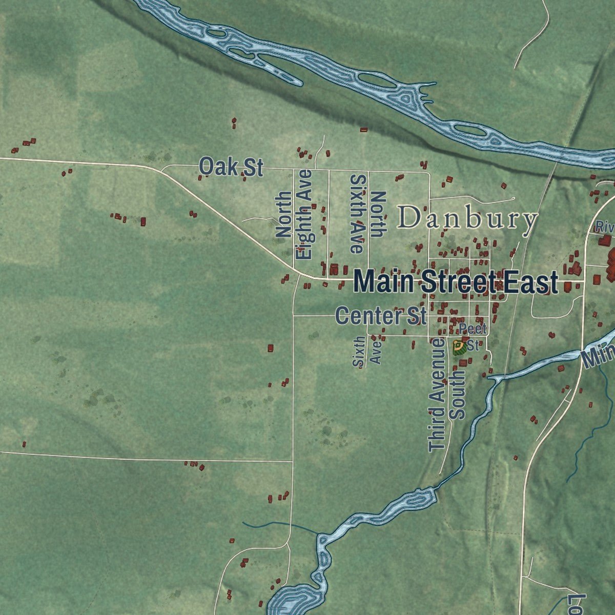 Second close-up of the map of Swiss, Wisconsin print showing more streets and buildings