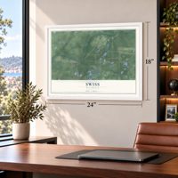 Swiss, Wisconsin map, 18 x 24 inch print in a white frame in a home office