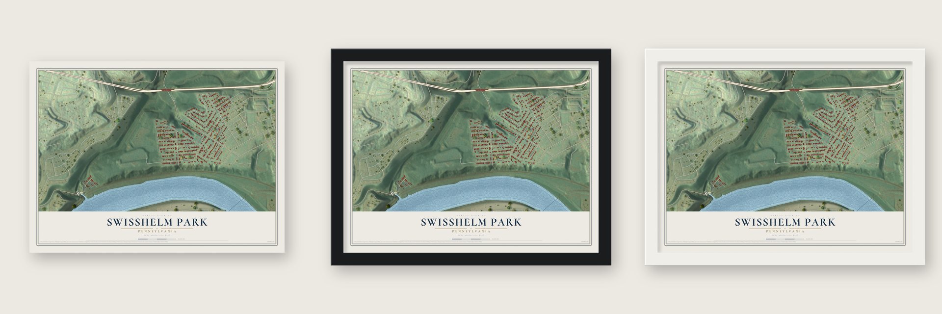 Swisshelm Park, Pennsylvania map unframed, in a black wood frame and in a white wood frame