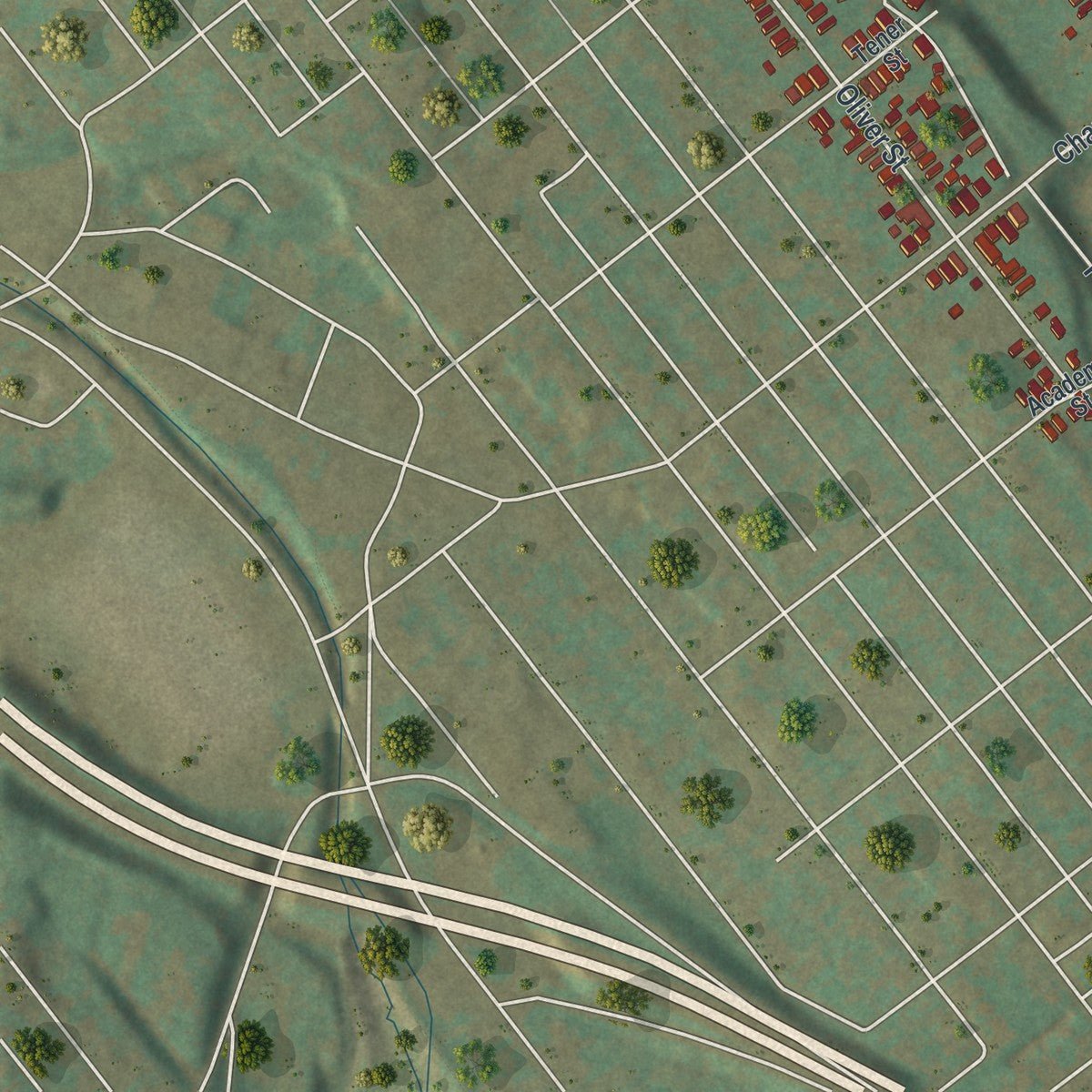 Second close-up of the map of Swoyersville, Pennsylvania print showing more streets and buildings