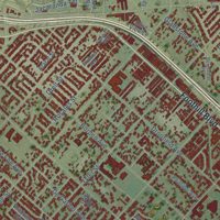 Second close-up of the map of Sylmar, California print showing more streets and buildings
