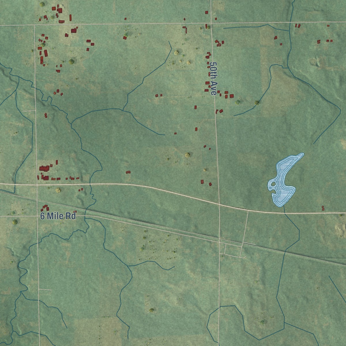 Second close-up of the map of Sylvan, Osceola County, Michigan print showing more streets and buildings
