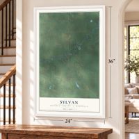 Sylvan, Osceola County, Michigan map, 24 x 36 inch print in a white frame by a staircase