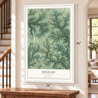 Sylvan, Wisconsin map, 24 x 36 inch print in a white frame by a staircase