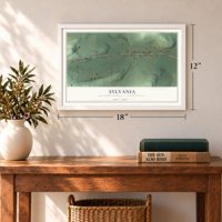 Sylvania, Bradford County, Pennsylvania map, 12 x 18 inch print in a white frame in an entryway