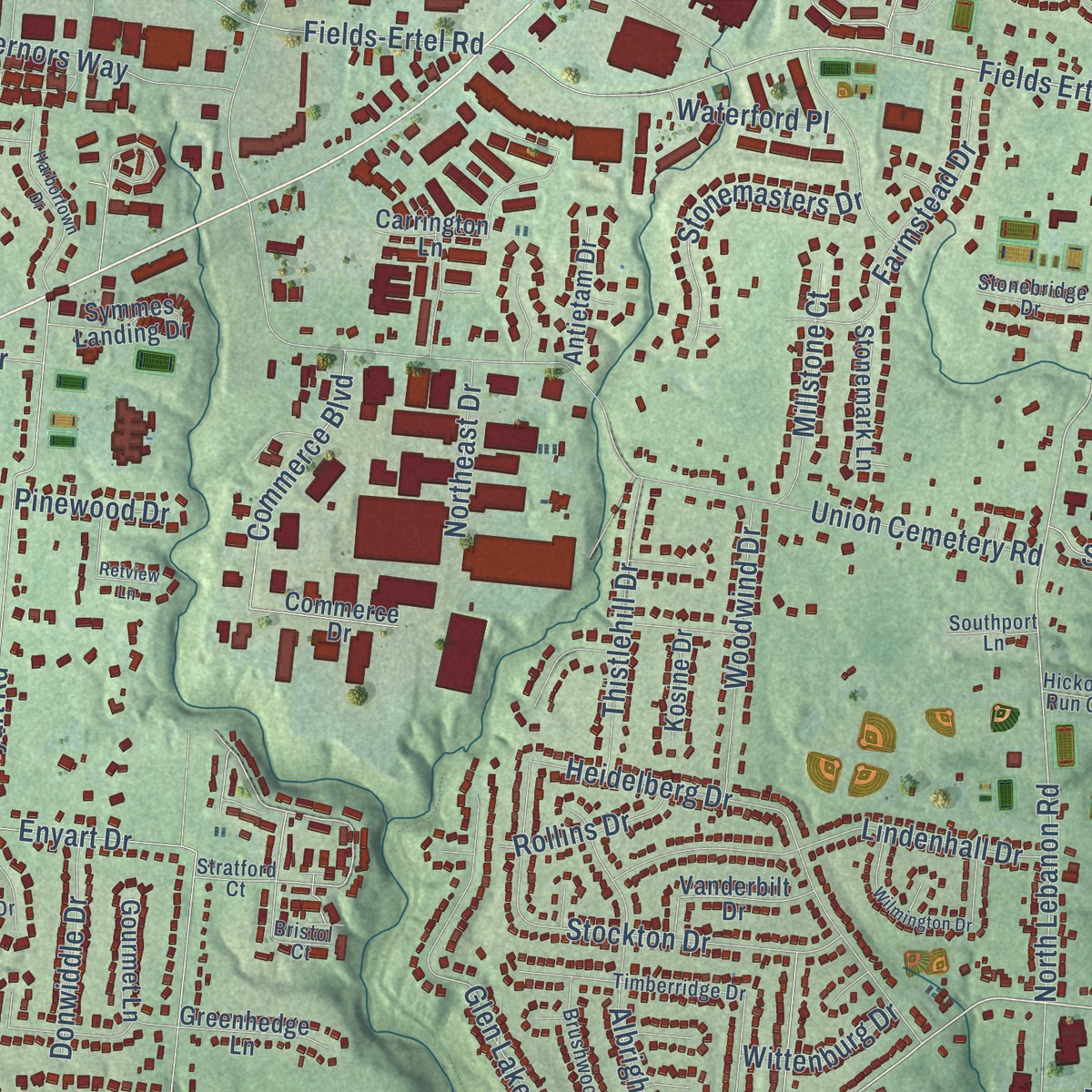 Second close-up of the map of Symmes, Ohio print showing more streets and buildings