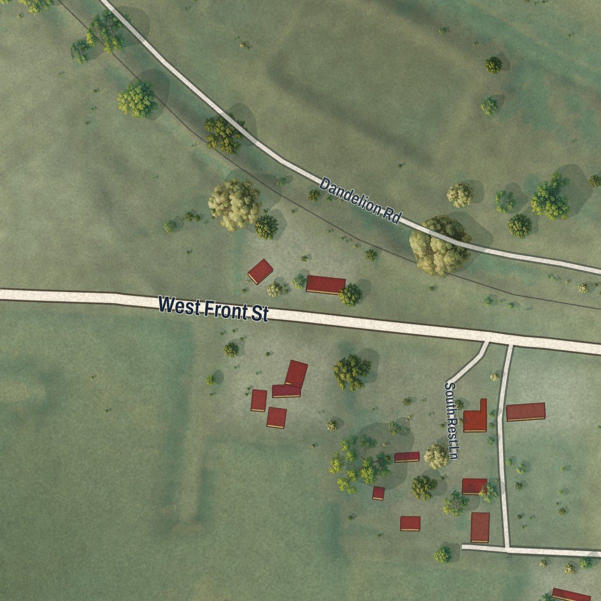 Second close-up of the map of Syracuse, Missouri print showing more streets and buildings