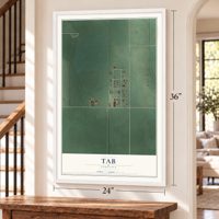 Tab, Indiana map, 24 x 36 inch print in a white frame by a staircase