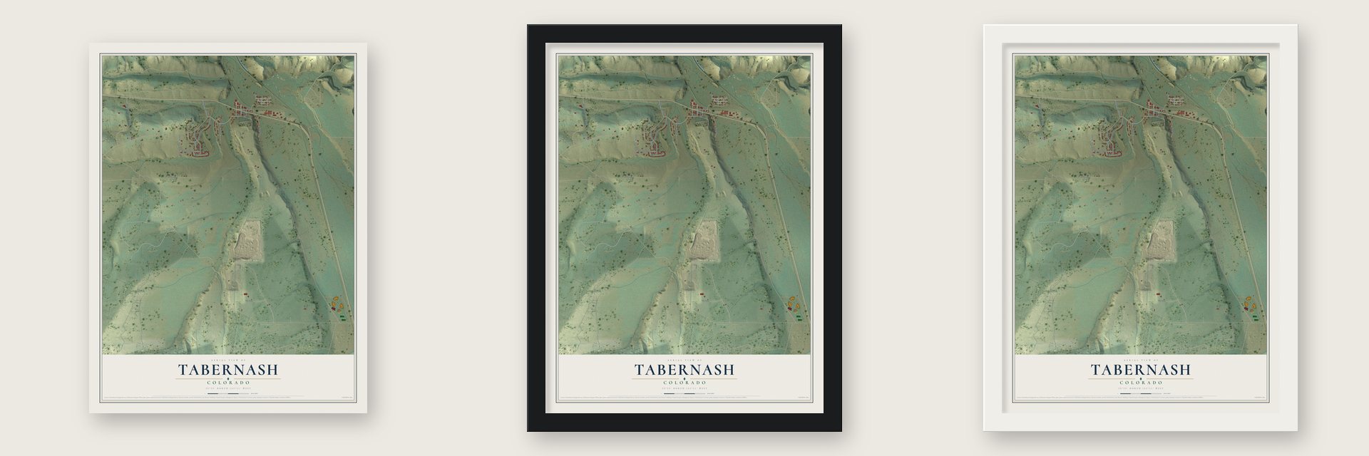Tabernash, Colorado map unframed, in a black wood frame and in a white wood frame