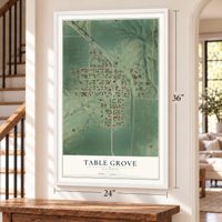 Table Grove, Illinois map, 24 x 36 inch print in a white frame by a staircase