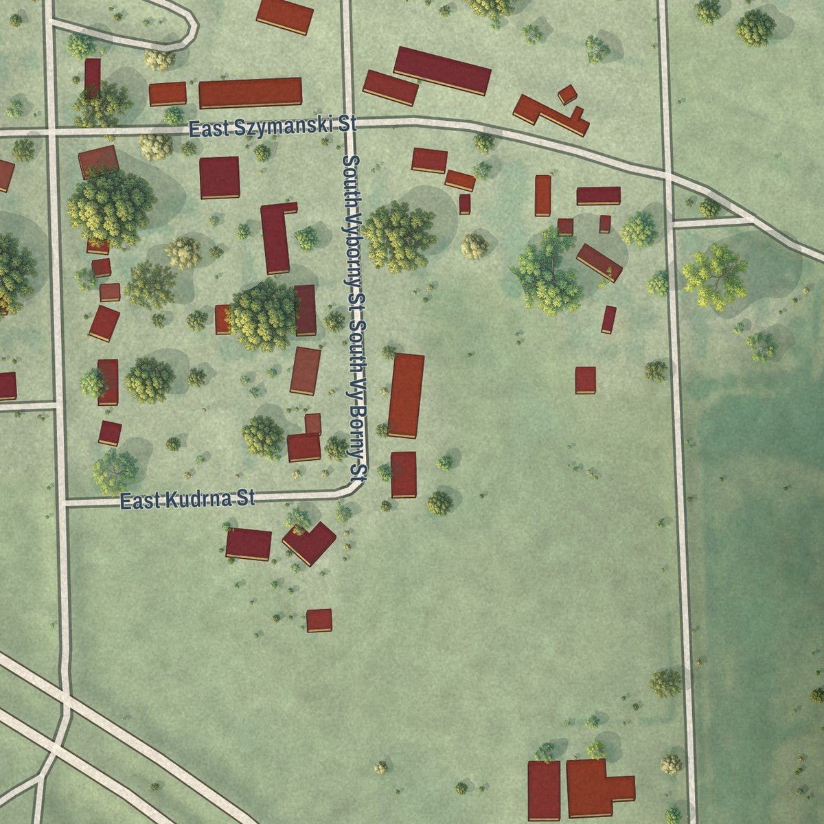 Second close-up of the map of Tabor, South Dakota print showing more streets and buildings