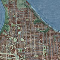 Second close-up of the map of Tacoma, Washington print showing more streets and buildings