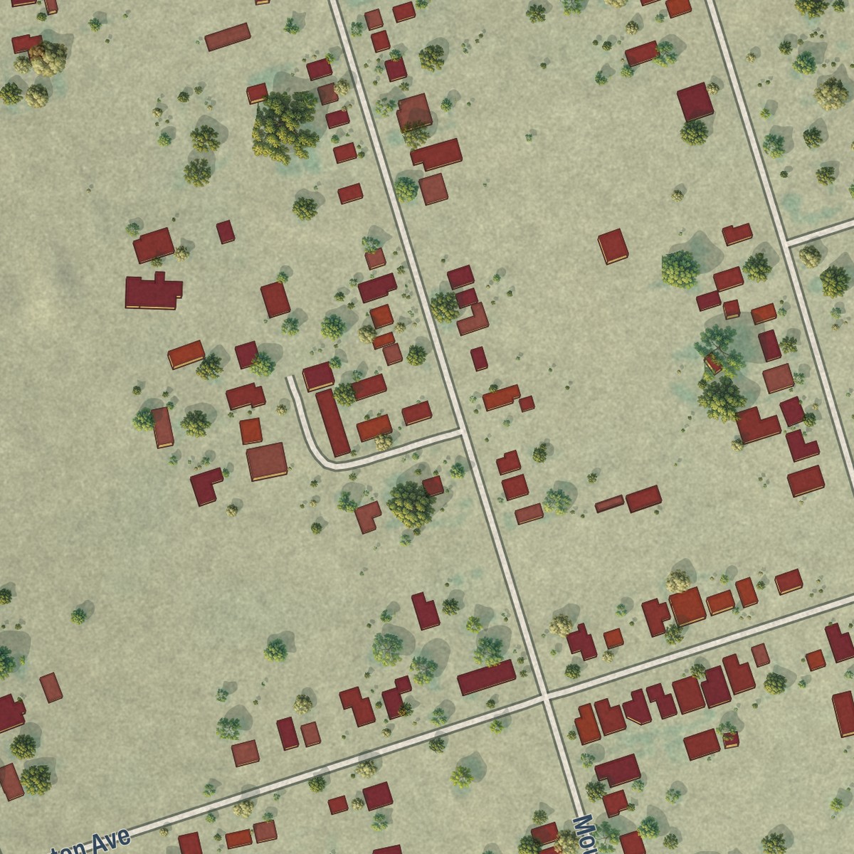 Second close-up of the map of Taft Mosswood, California print showing more streets and buildings