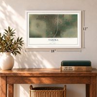 Tahoka, Texas map, 12 x 18 inch print in a white frame in an entryway